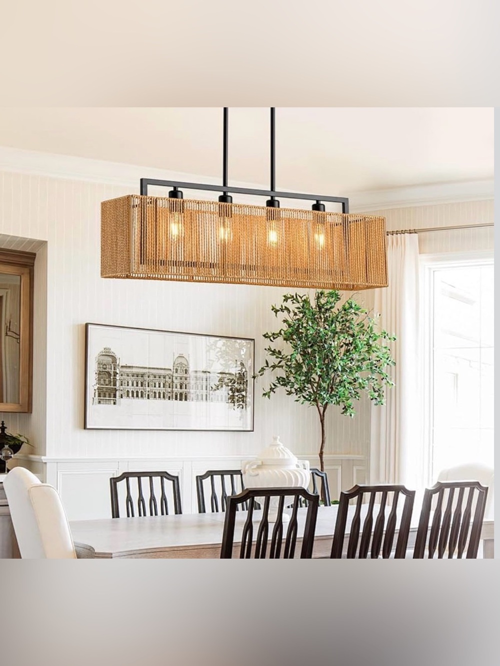 4-Light Rattan Chandeliers for Dining Room, Boho Chandelier 32 Inch